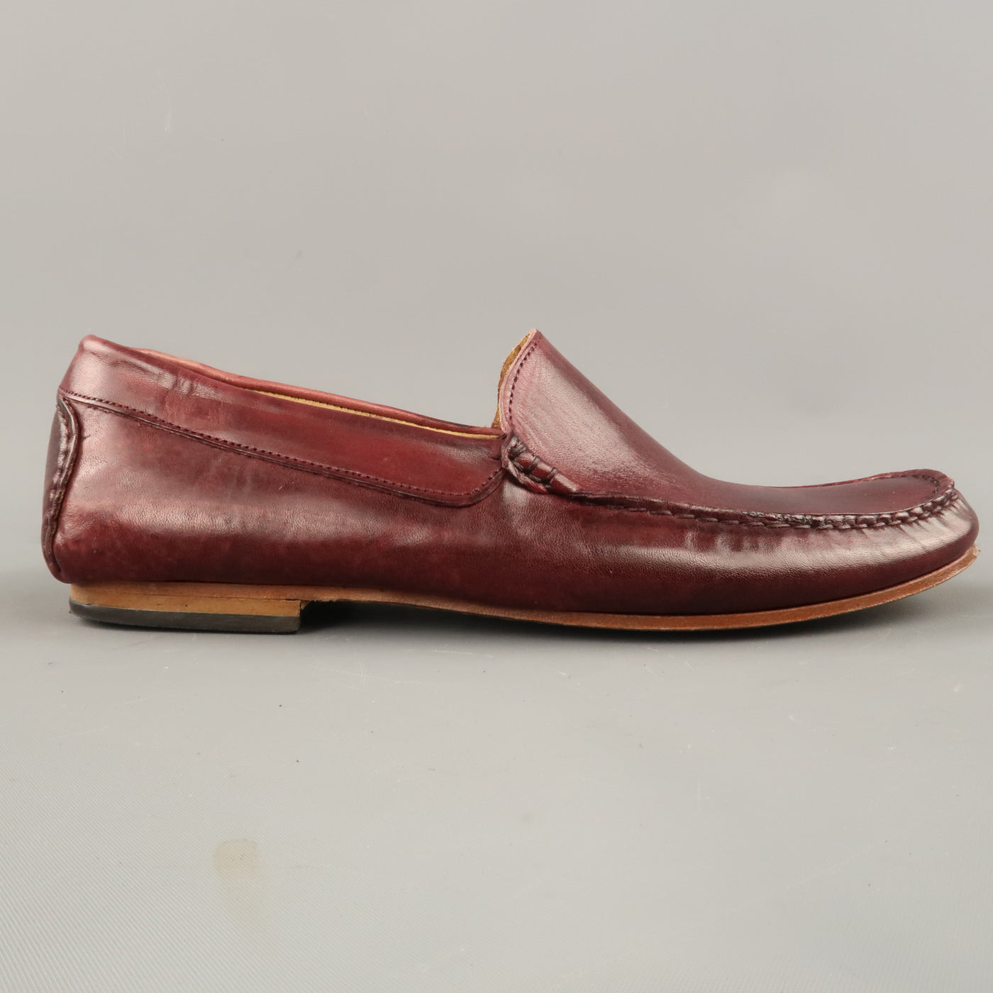 EREDI PISANO Size 7 Burgundy Leather Slip On Top Stitch Loafers