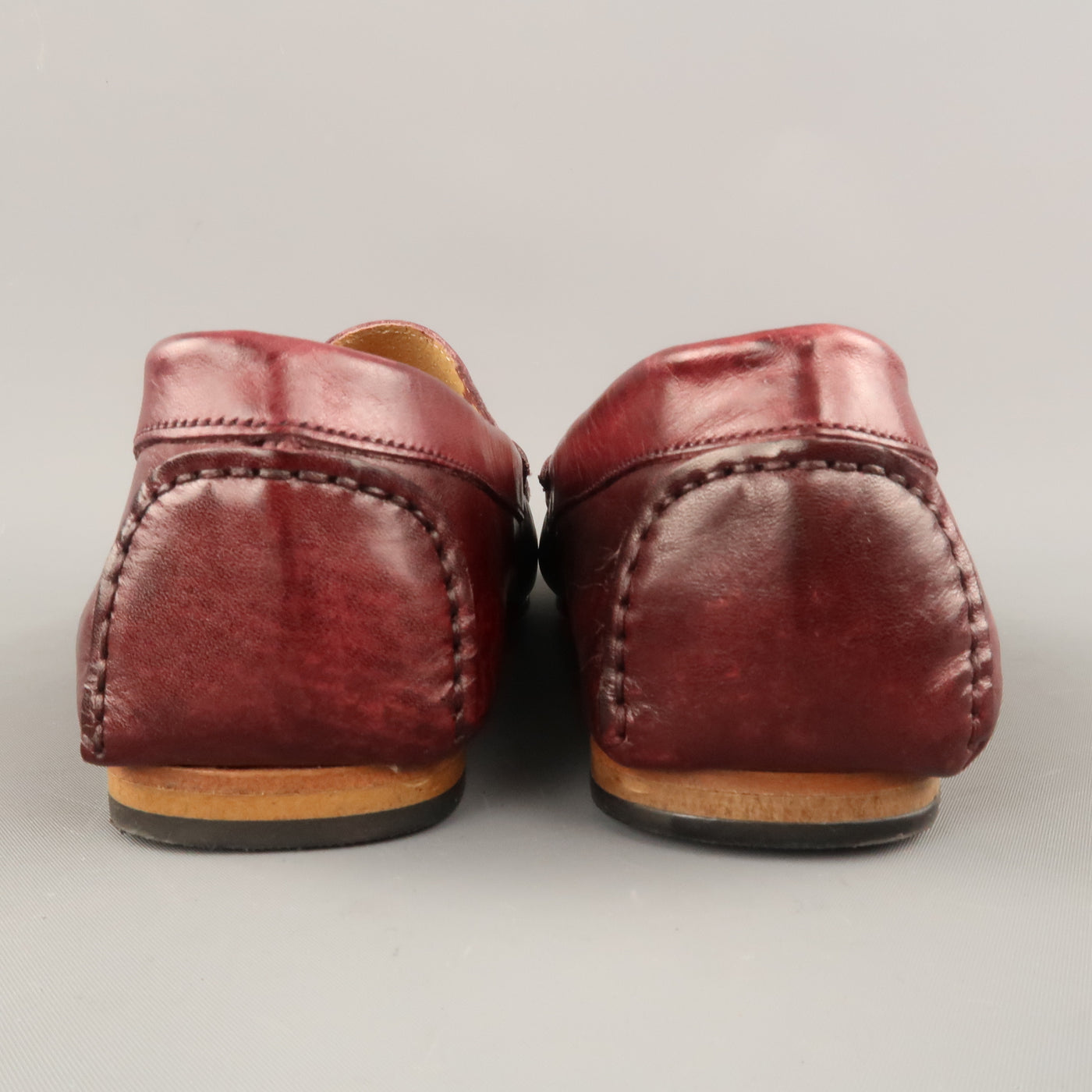 EREDI PISANO Size 7 Burgundy Leather Slip On Top Stitch Loafers