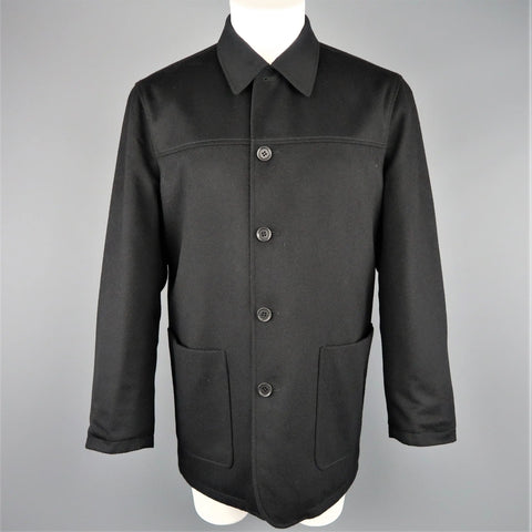 ERMENEGILDO ZEGNA 38 Black Solid Wool / Cashmere Reversible Car Coat ERMENEGILDO ZEGNA