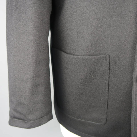 ERMENEGILDO ZEGNA 38 Black Solid Wool / Cashmere Reversible Car Coat ERMENEGILDO ZEGNA