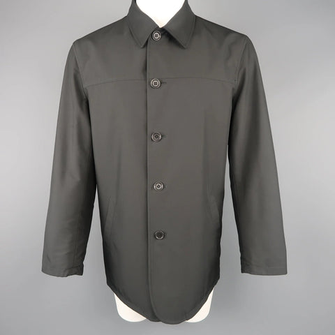 ERMENEGILDO ZEGNA 38 Black Solid Wool / Cashmere Reversible Car Coat ERMENEGILDO ZEGNA