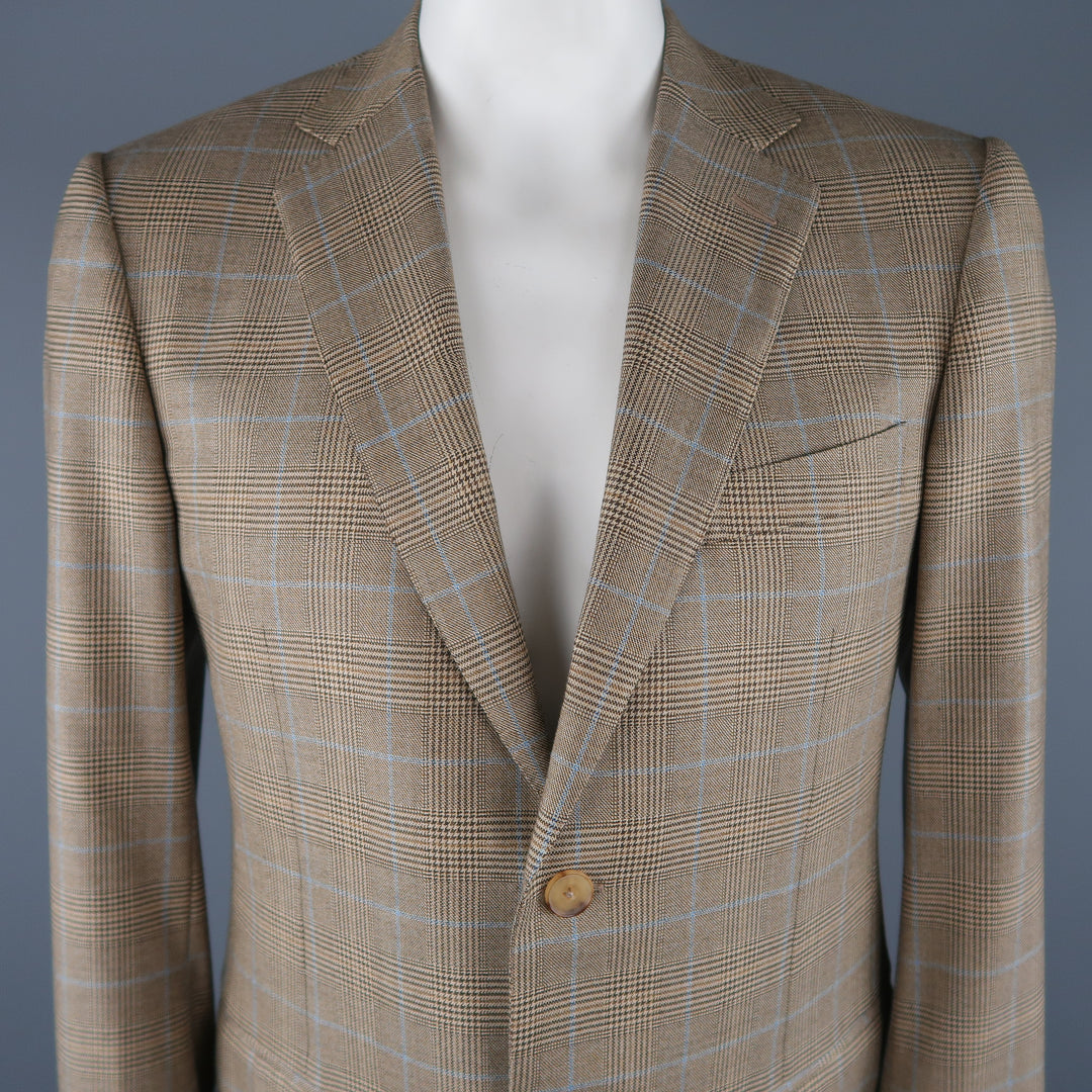 ERMENEGILDO ZEGNA 40 Regular Brown Glenplaid Wool Sport Coat