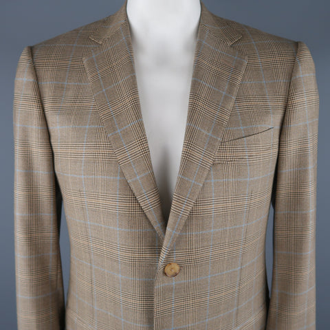 ERMENEGILDO ZEGNA 40 Regular Brown Glenplaid Wool Sport Coat