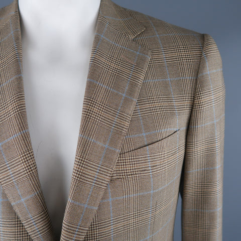ERMENEGILDO ZEGNA 40 Regular Brown Glenplaid Wool Sport Coat