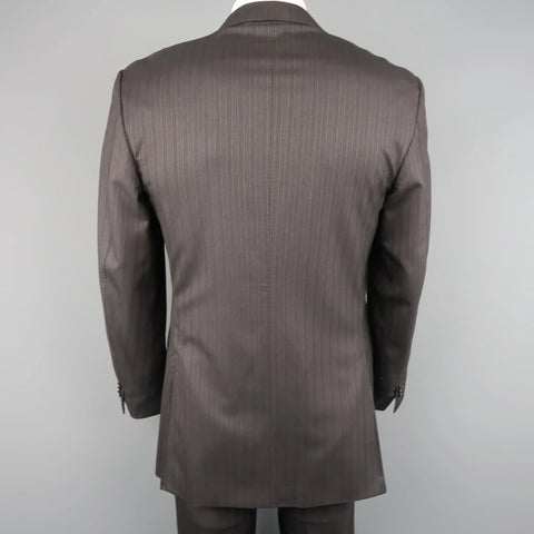 ERMENEGILDO ZEGNA 42 Long Taupe Charcoal Stripe Wool 2 pc Suit ERMENEGILDO ZEGNA