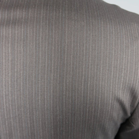 ERMENEGILDO ZEGNA 42 Long Taupe Charcoal Stripe Wool 2 pc Suit ERMENEGILDO ZEGNA