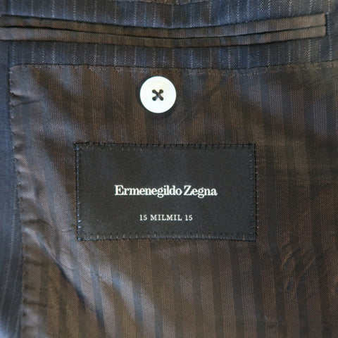 ERMENEGILDO ZEGNA 42 Long Taupe Charcoal Stripe Wool 2 pc Suit ERMENEGILDO ZEGNA