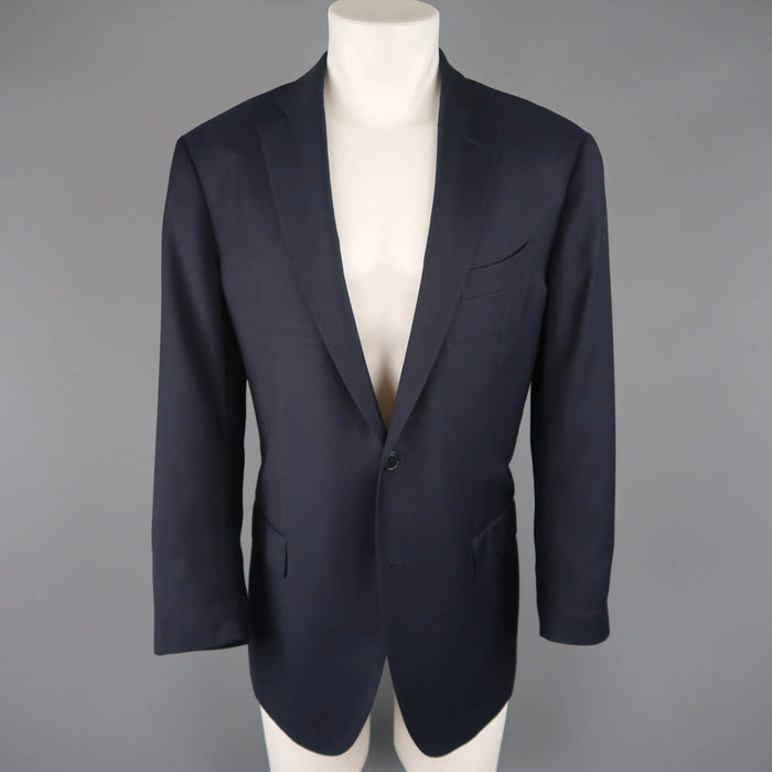 ERMENEGILDO ZEGNA 44 Regular Navy Solid Wool Notch Lapel Sport Coat