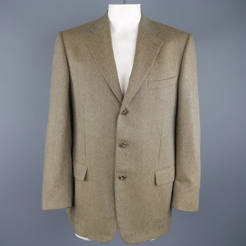ERMENEGILDO ZEGNA 44 Tan Woven Silk / Wool Nailhead Sport Coat ERMENEGILDO ZEGNA