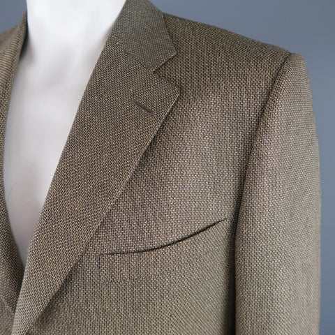 ERMENEGILDO ZEGNA 44 Tan Woven Silk / Wool Nailhead Sport Coat ERMENEGILDO ZEGNA