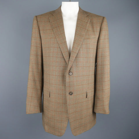 ERMENEGILDO ZEGNA 48 Taupe Window Pane Plaid Wool Notch Lapel Sport Coat ERMENEGILDO ZEGNA