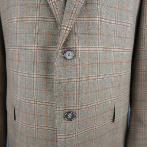ERMENEGILDO ZEGNA 48 Taupe Window Pane Plaid Wool Notch Lapel Sport Coat ERMENEGILDO ZEGNA