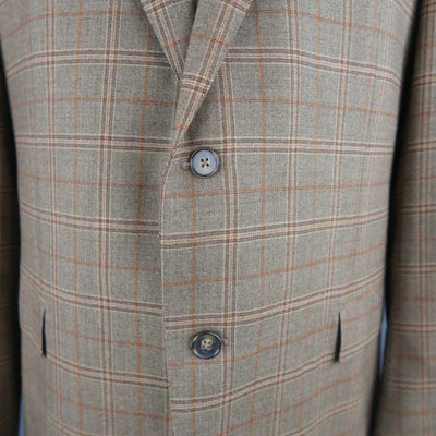 ERMENEGILDO ZEGNA 48 Taupe Window Pane Plaid Wool Notch Lapel Sport Coat