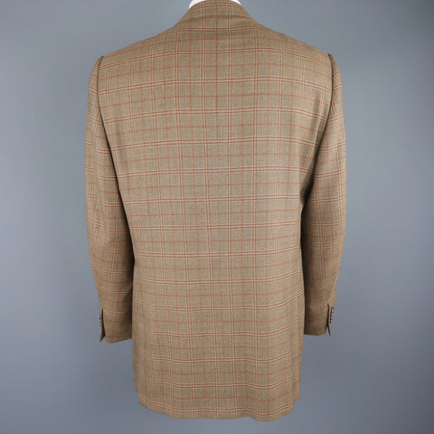 ERMENEGILDO ZEGNA 48 Taupe Window Pane Plaid Wool Notch Lapel Sport Coat ERMENEGILDO ZEGNA