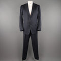 ERMENEGILDO ZEGNA 50 Navy Stripe Wool / Silk Single Breasted Notch lapel Suit ERMENEGILDO ZEGNA