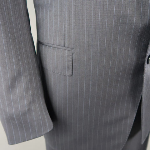 ERMENEGILDO ZEGNA 50 Navy Stripe Wool / Silk Single Breasted Notch lapel Suit ERMENEGILDO ZEGNA