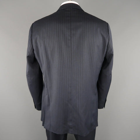 ERMENEGILDO ZEGNA 50 Navy Stripe Wool / Silk Single Breasted Notch lapel Suit ERMENEGILDO ZEGNA