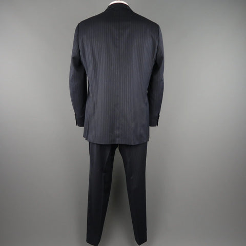 ERMENEGILDO ZEGNA 50 Navy Stripe Wool / Silk Single Breasted Notch lapel Suit ERMENEGILDO ZEGNA