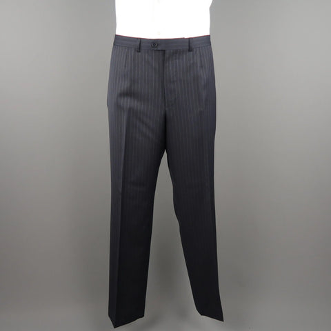 ERMENEGILDO ZEGNA 50 Navy Stripe Wool / Silk Single Breasted Notch lapel Suit ERMENEGILDO ZEGNA