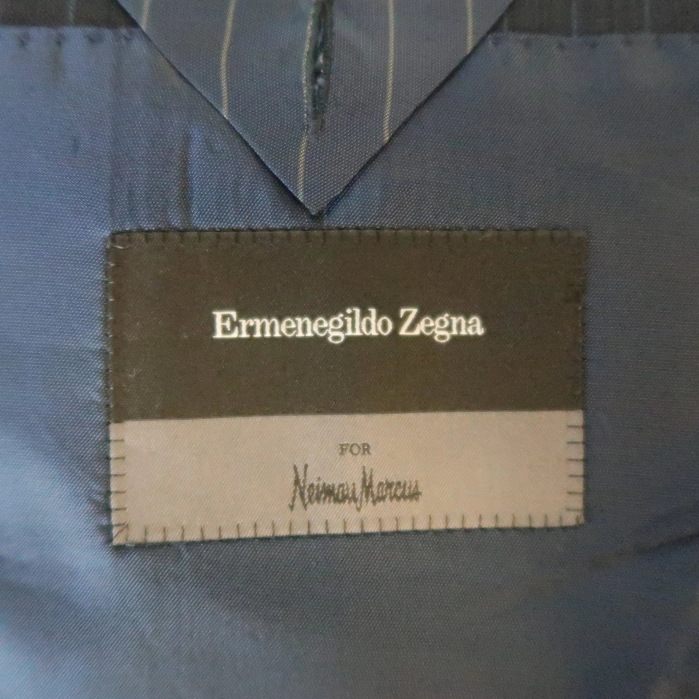ERMENEGILDO ZEGNA 50 Navy Stripe Wool / Silk Single Breasted Notch