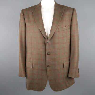 ERMENEGILDO ZEGNA 50 Regular Olive Plaid Wool Sport Coat
