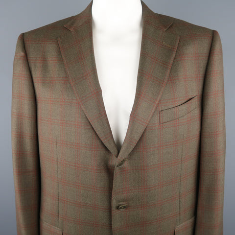 ERMENEGILDO ZEGNA 50 Regular Olive Plaid Wool Sport Coat