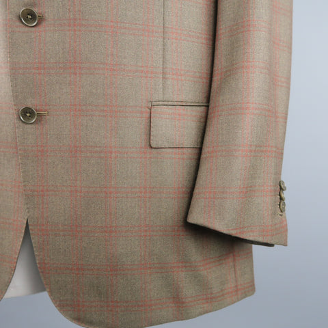 ERMENEGILDO ZEGNA 50 Regular Olive Plaid Wool Sport Coat