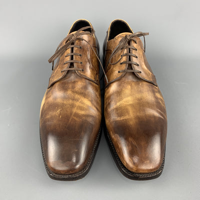 ERMENEGILDO ZEGNA Size 10.5 Brown Antique Effect Leather Lace Up Dress Shoes