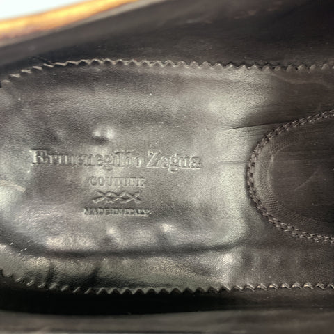 ERMENEGILDO ZEGNA Size 10.5 Brown Antique Effect Leather Lace Up Dress Shoes