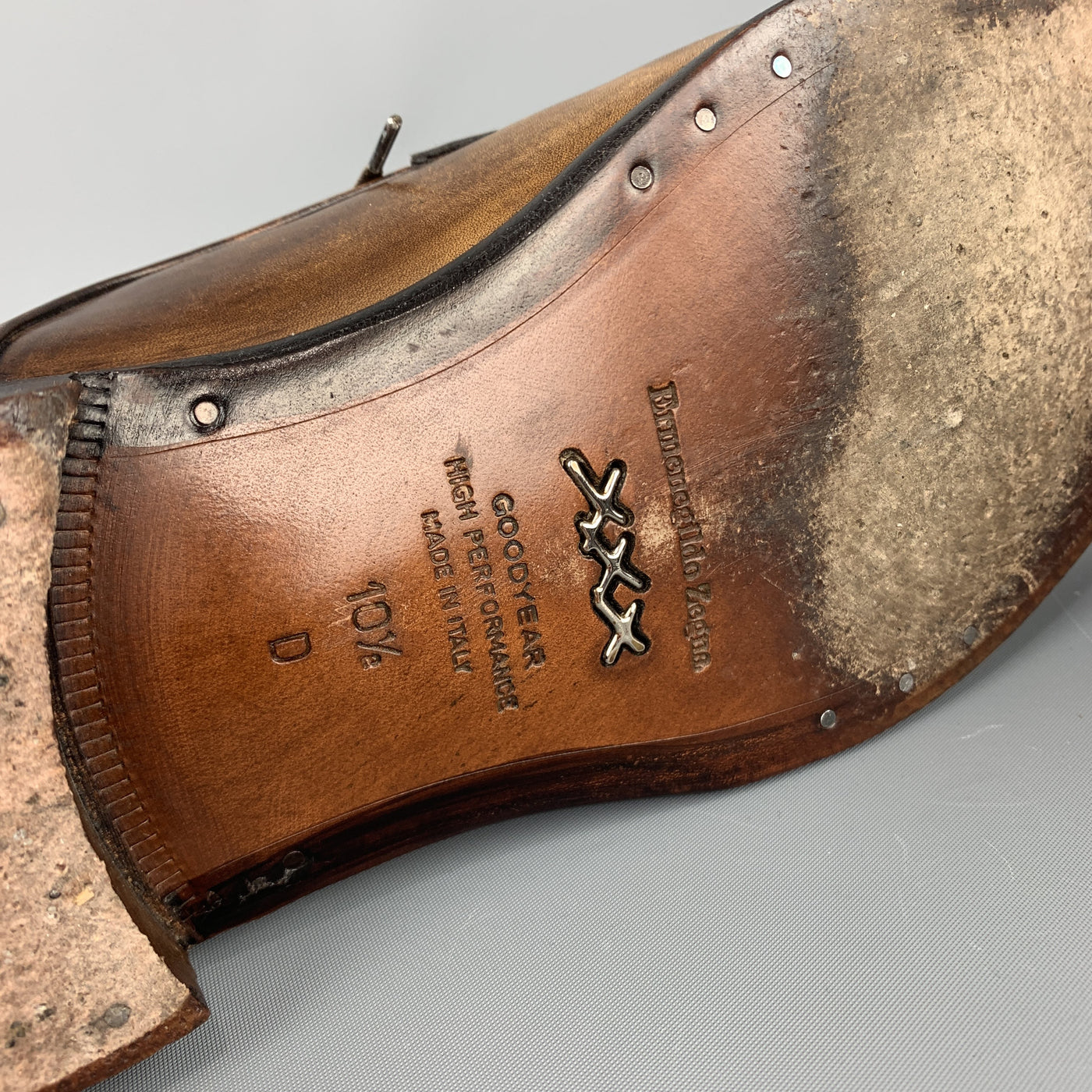 ERMENEGILDO ZEGNA Size 10.5 Brown Antique Effect Leather Lace Up Dress Shoes