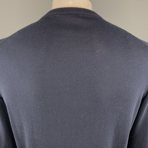 ERMENEGILDO ZEGNA Size L Navy Cotton V-Neck Pullover Sweater