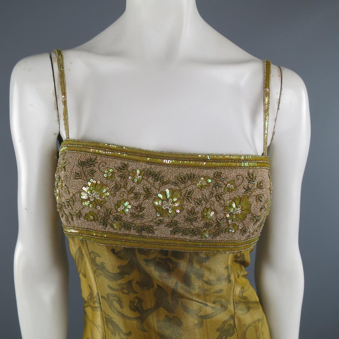 ESCADA COUTURE Size 10 Metallic Gold Brocade Sequin Bust Cocktail Dress