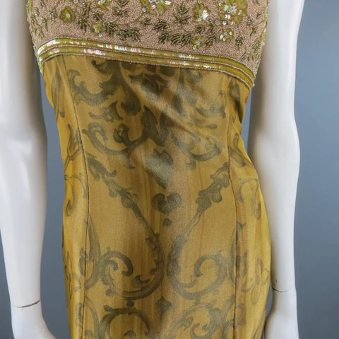 ESCADA COUTURE Size 10 Metallic Gold Brocade Sequin Bust Cocktail Dress ESCADA