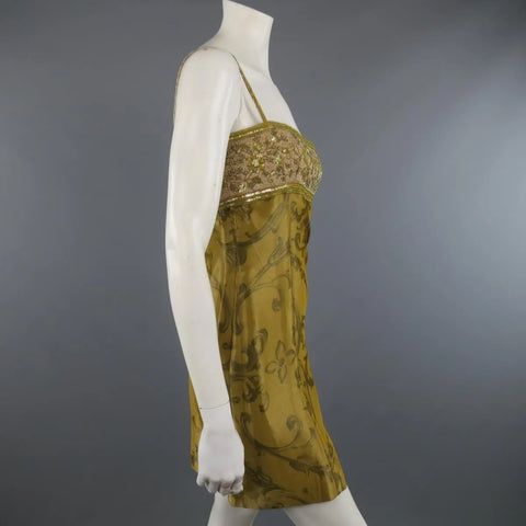 ESCADA COUTURE Size 10 Metallic Gold Brocade Sequin Bust Cocktail Dress ESCADA