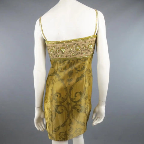 ESCADA COUTURE Size 10 Metallic Gold Brocade Sequin Bust Cocktail Dress ESCADA