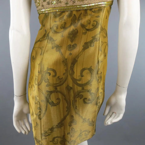 ESCADA COUTURE Size 10 Metallic Gold Brocade Sequin Bust Cocktail Dress ESCADA