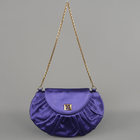 ESCADA Sac à main de soirée en satin de soie plissé violet avec logo doré