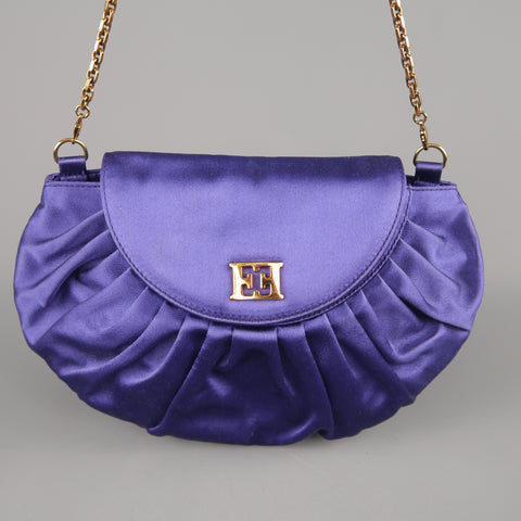 ESCADA Sac à main de soirée en satin de soie plissé violet avec logo doré