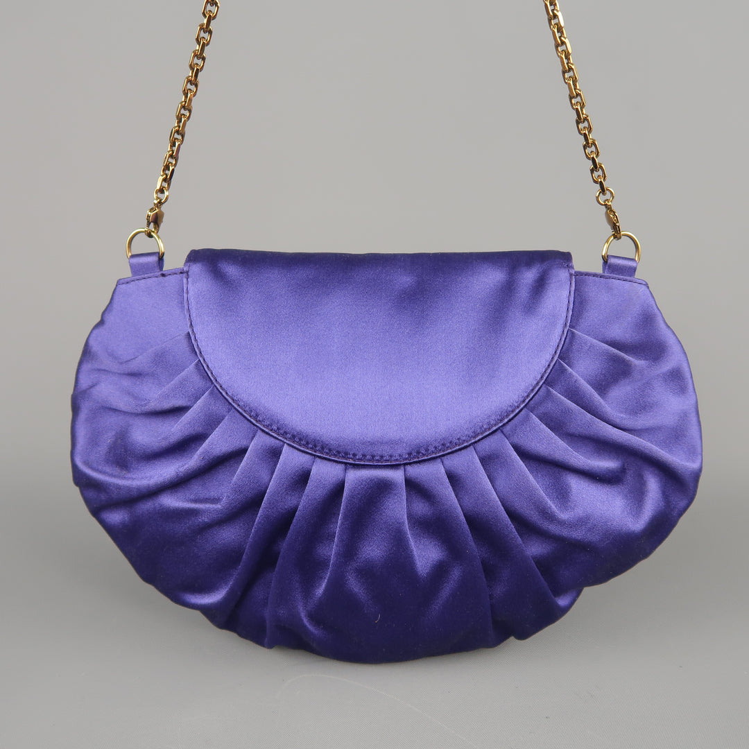 ESCADA Purple Pleated Silk Satin Gold Logo Evening Handbag