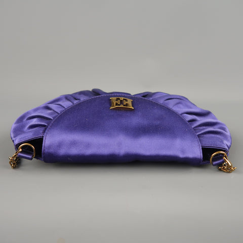 ESCADA Sac à main de soirée en satin de soie plissé violet avec logo doré