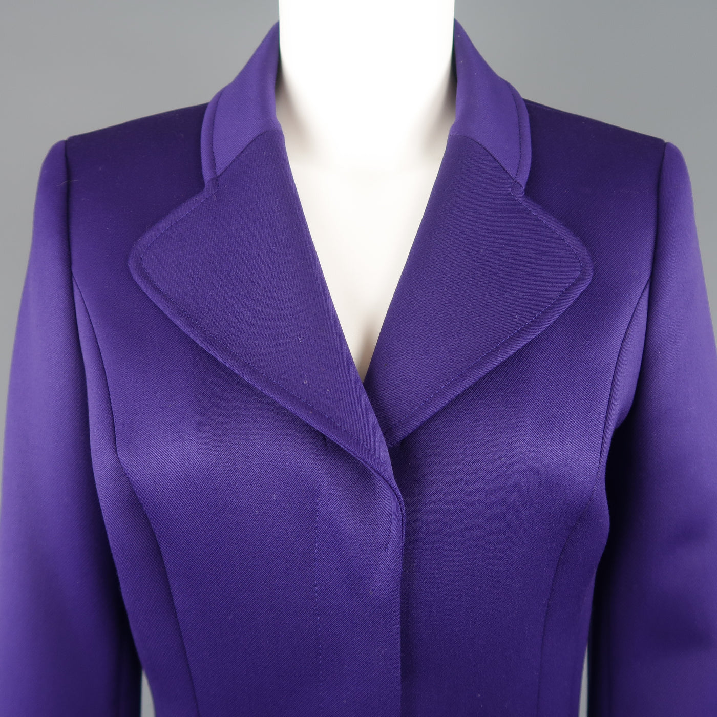 ESCADA Size 4 Purple Cropped Pointed Lapel Belted Jacket