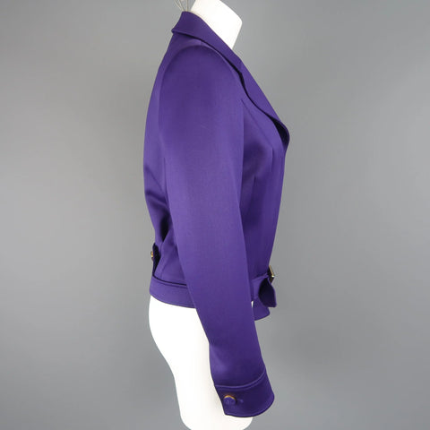 ESCADA Size 4 Purple Cropped Pointed Lapel Belted Jacket ESCADA