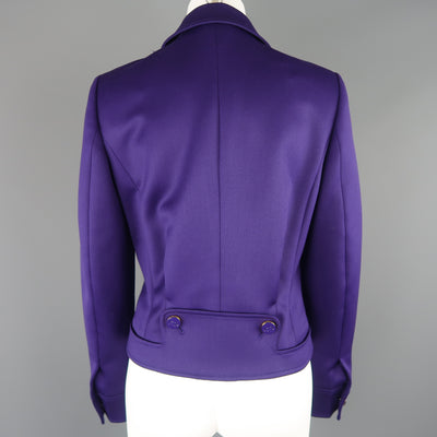 ESCADA Size 4 Purple Cropped Pointed Lapel Belted Jacket