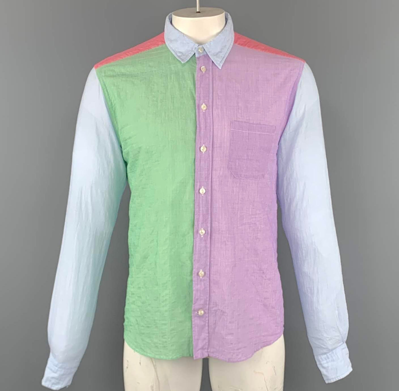 ETON Size L Multi-Color Color Block  Button Down Long Sleeve Shirt