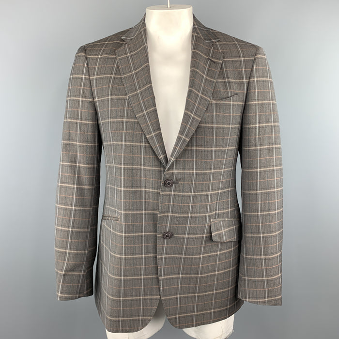 ETRO Size 40 Grey Plaid Wool  Elastane Notch Lapel Sport Coat