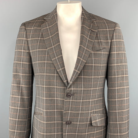 ETRO Size 40 Grey Plaid Wool  Elastane Notch Lapel Sport Coat