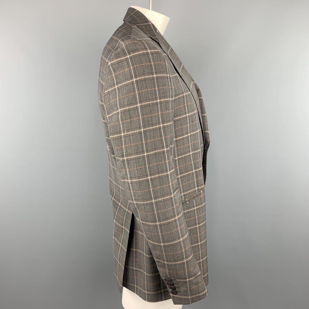 ETRO Size 40 Grey Plaid Wool  Elastane Notch Lapel Sport Coat