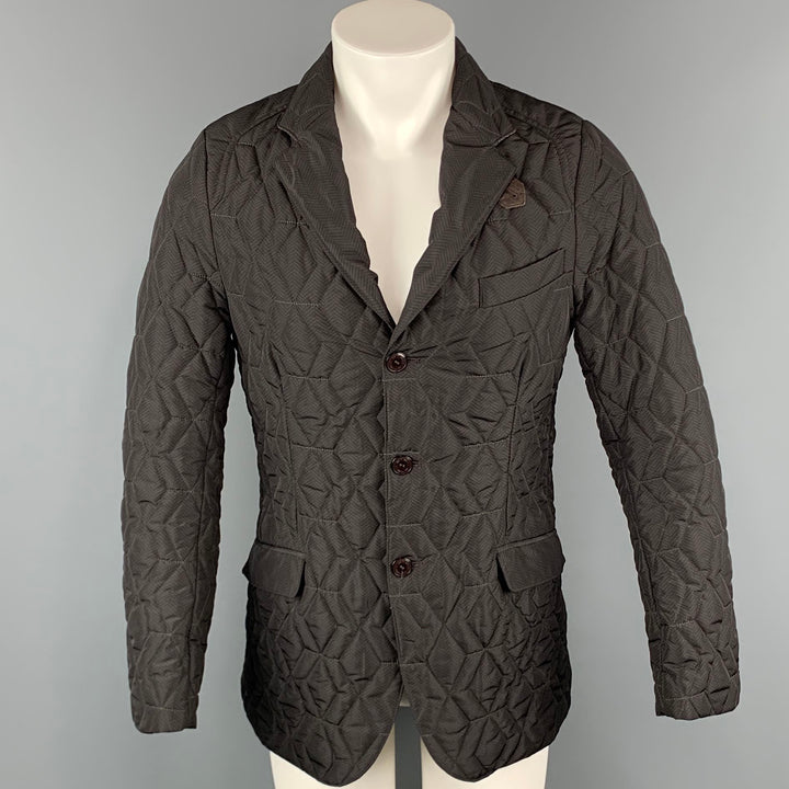 ETRO Chest Size M Brown Quilted Polyester Notch Lapel Jacket