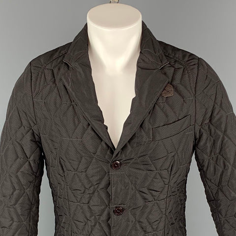 ETRO Chest Size M Brown Quilted Polyester Notch Lapel Jacket