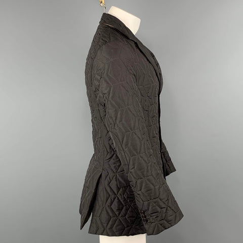 ETRO Chest Size M Brown Quilted Polyester Notch Lapel Jacket